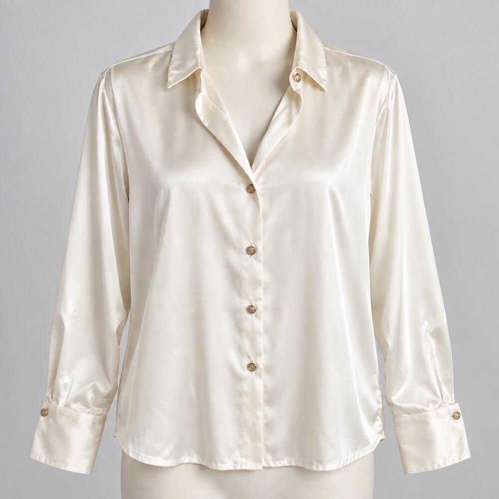 Autres Filles Ivory Satin Button Down Blouse Women's M NWT
